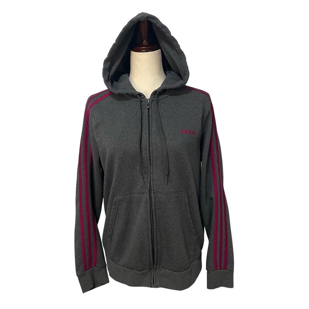 Adidas Girls Fleece Full Zip Hoodie Track Jacket Gray 3 Stripes Youth XL 14/16